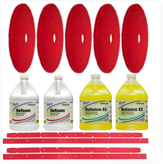 2 sets of Rubber(4 pieces)+2 gallon Defoam+2 gallon Cleaner+5 pieces red pads