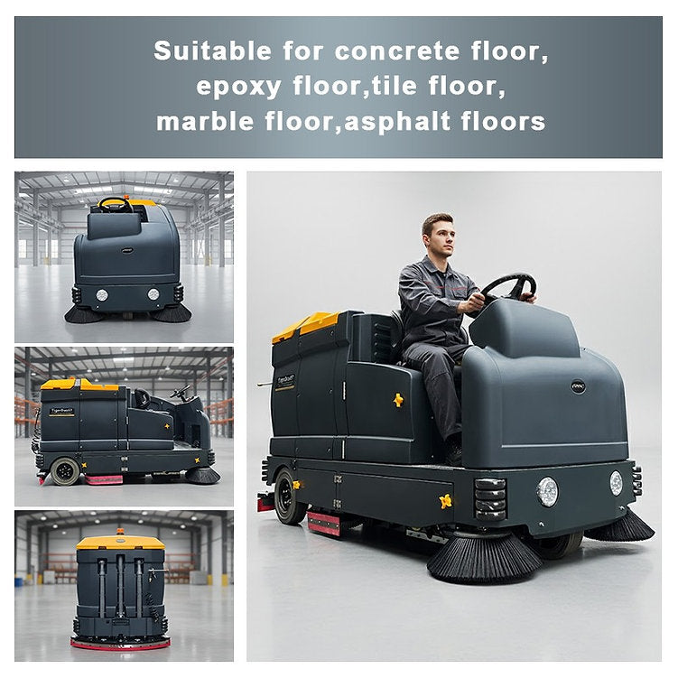 TigerDuo57 Ride-On Sweeper Scrubber – Sweep & Scrub in One Pass, 118,000 sq ft/h