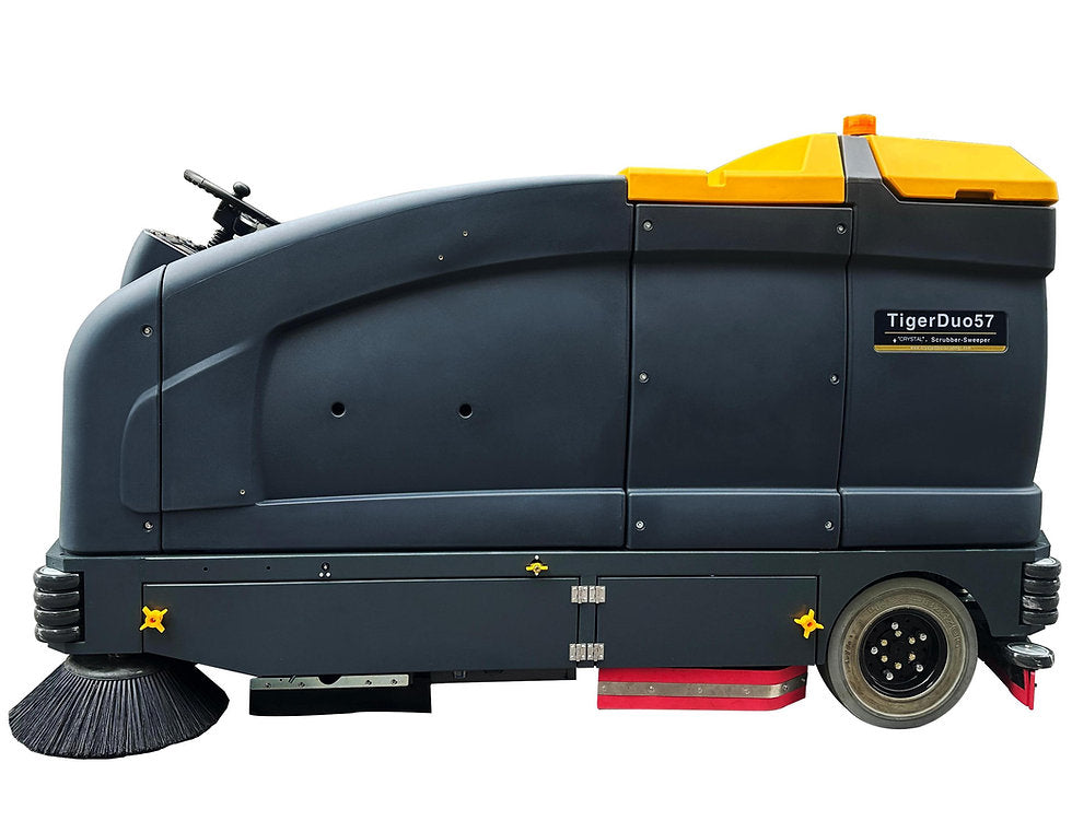 TigerDuo57 Ride-On Sweeper Scrubber – Sweep & Scrub in One Pass, 118,000 sq ft/h