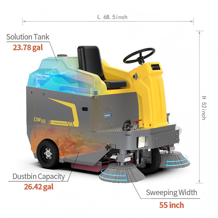 CSR55 55" Lithium Ride-On Vacuum Sweeper – 105,486 sq ft/h Efficiency