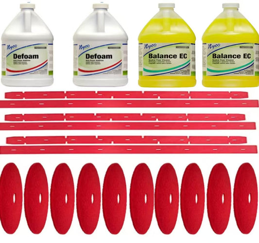 3 sets of Rubber(6 pieces)+2 gallon Defoam+2 gallon Cleaner+10 pieces red pads