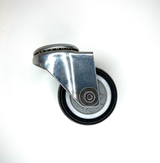 universial wheel behind squeegee assembly for floor scrubber
