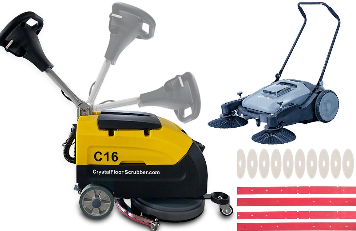 Happy Combo A: C16 Floor Scrubber + Floor Sweeper + 6 Mo Accessories
