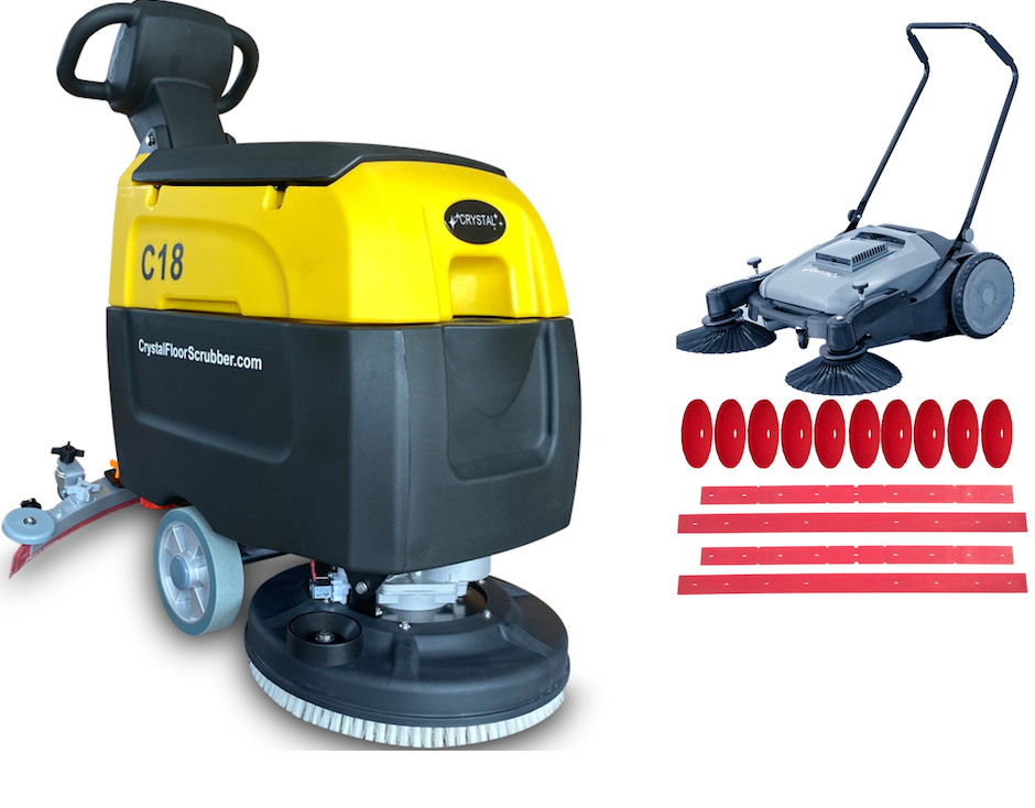 Happy Combo A: C18 Floor Scrubber + Floor Sweeper + 6 Mo Accessories