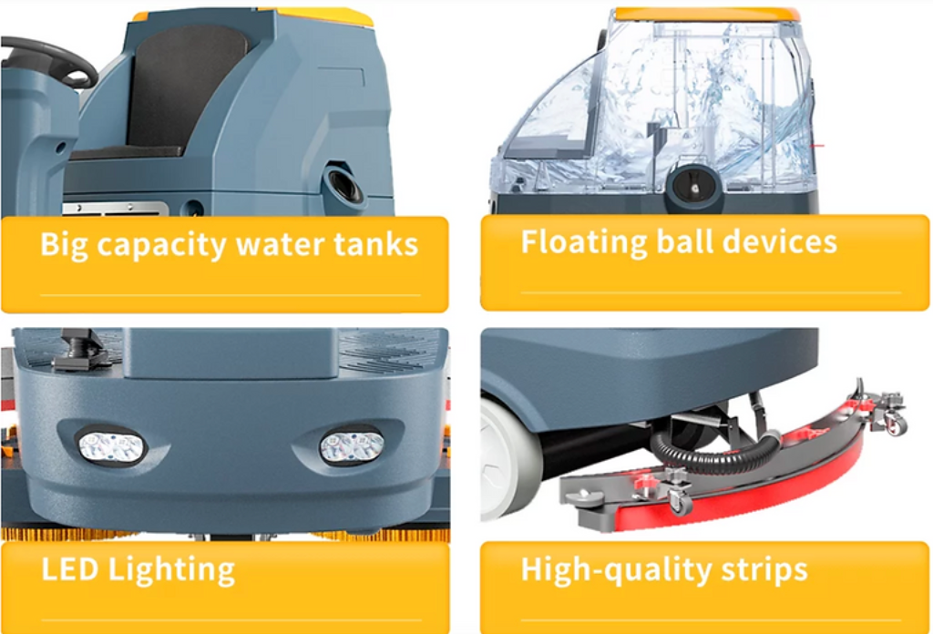 34" 40 Gal Ride-On Industrial Floor Scrubber with 4 *240 Ah Batteries, BTCR34
