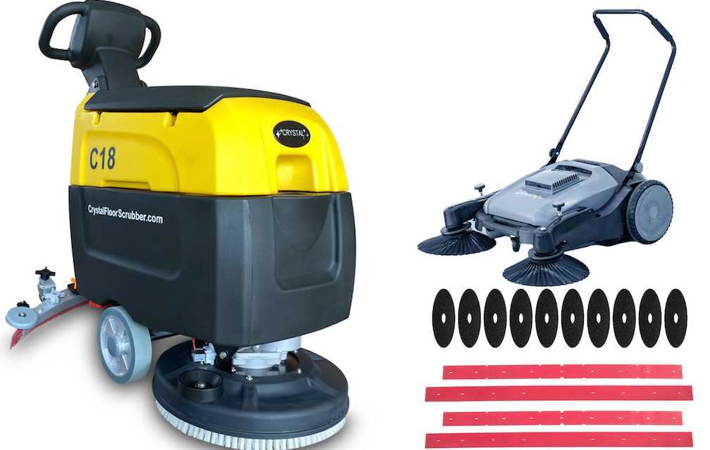 Happy Combo A: C18 Floor Scrubber + Floor Sweeper + 6 Mo Accessories