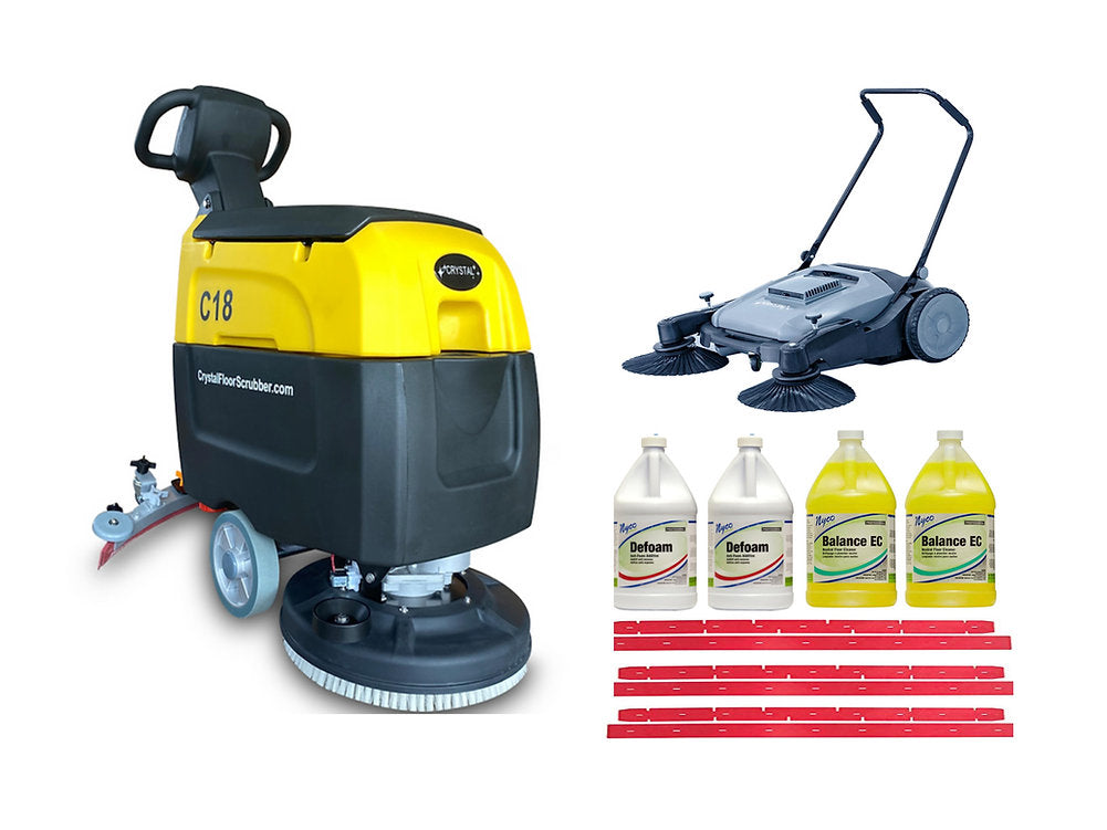 Happy Combo B: C18 Floor Scrubber + Sweeper +“Rubber + Defoam + Cleaner Kit”
