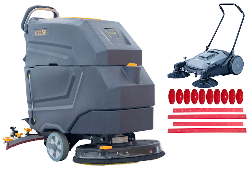 Happy Combo: C21SP Floor Scrubber + Floor Sweeper + 6 Mo Accessories