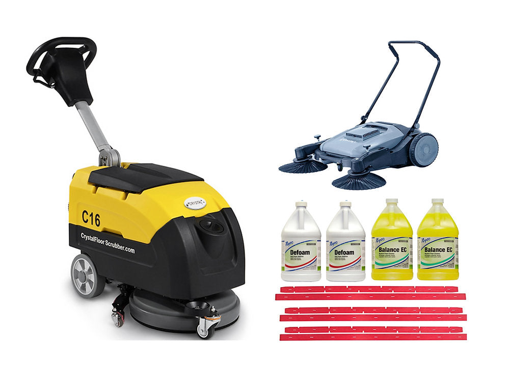 Happy Combo B: C16 Floor Scrubber + Sweeper +“Rubber + Defoam + Cleaner Kit”