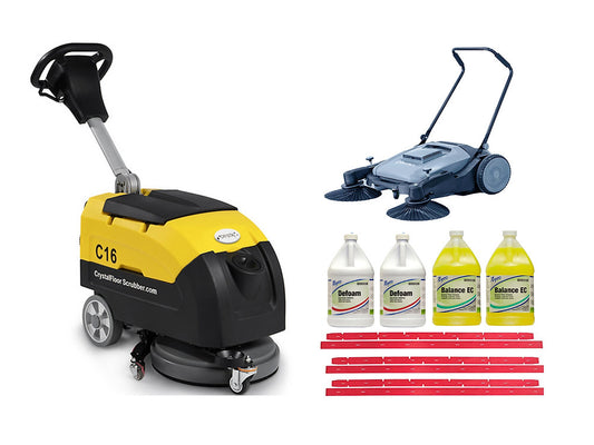Happy Combo B: C16 Floor Scrubber + Sweeper +“Rubber + Defoam + Cleaner Kit”