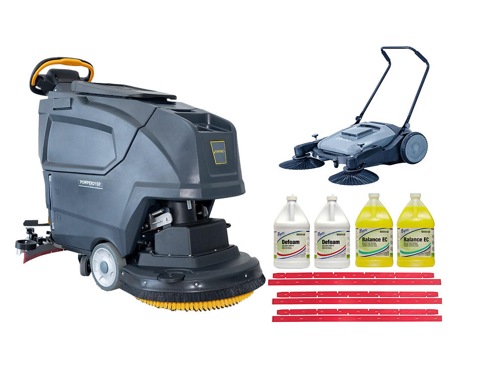 Happy Combo B: Power21SP Floor Scrubber +Sweeper+“Rubber + Defoam + Cleaner Kit”